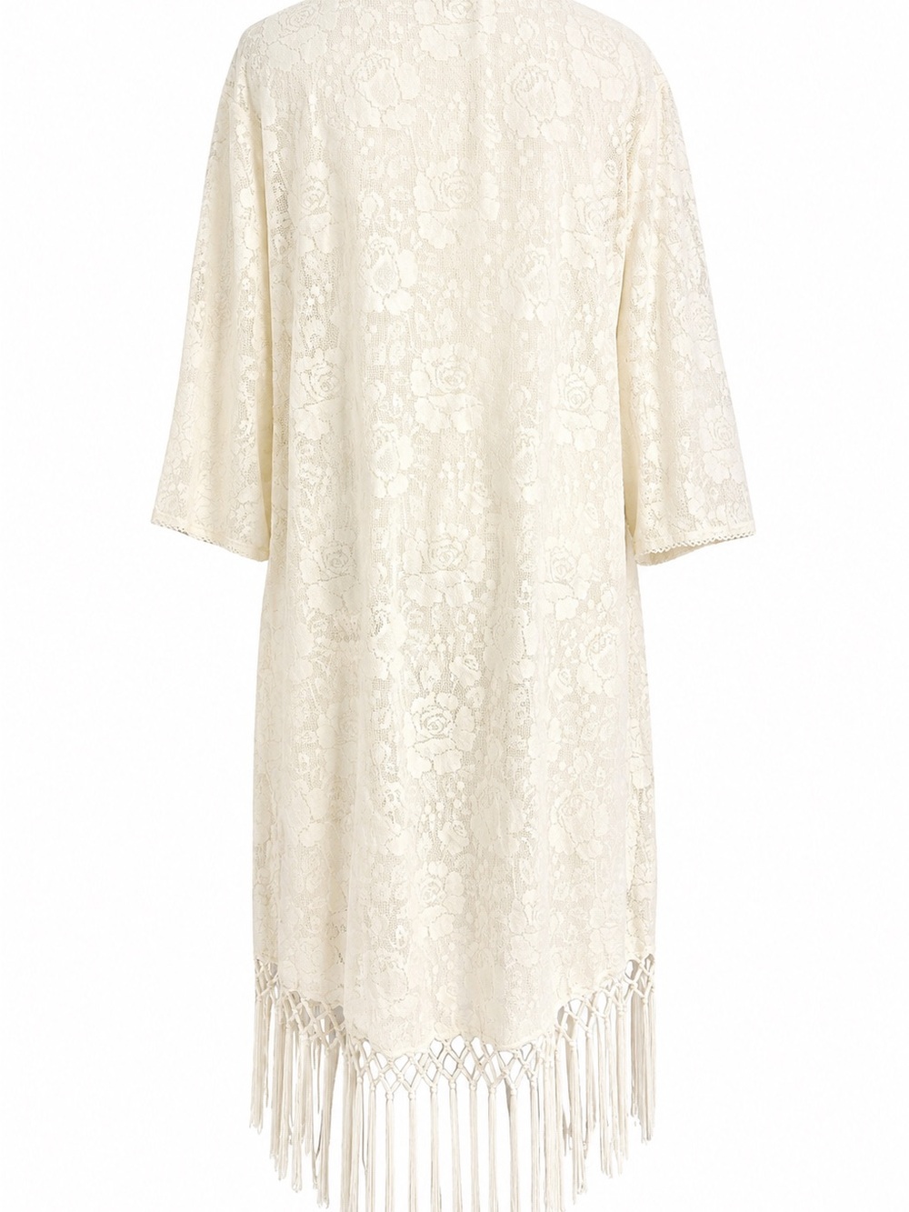 Cato a bohemian floral lace long duster cardigan medium off white fringe - Picture 3 of 12